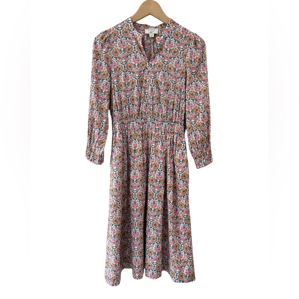 J. Crew Liberty® cinch waist Midi Dress XXS honeysuckle floral Pink White cotton